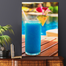 Canvas Prints Wall Art - Tropical Blue Cocktail on a Beach Near a Swimming Pool | Modern Wall Decor/Home Decoration Stretched Gallery Canvas Wrap Giclee Print & Ready to Hang - 32" x 48"