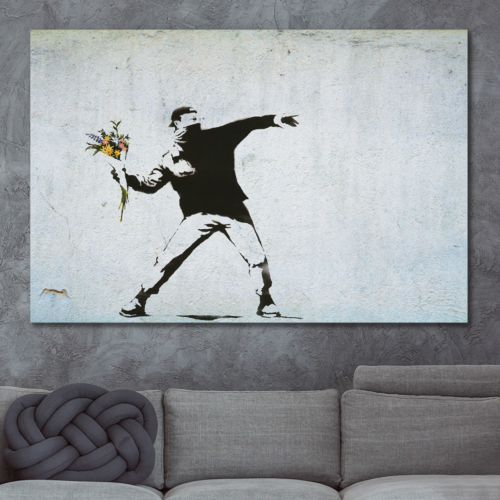 Banksy Man Throwing Flowers Wall Sticker