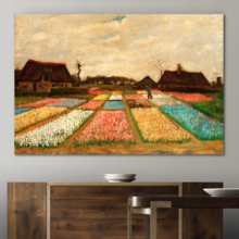 Flower Beds in Holland (or Bulb Fields) by Vincent Van Gogh Famous Fine Art Reproduction World Famous Painting Replica on ped Print Wood Framed - Canvas Art Wall Art - 12" x 18"