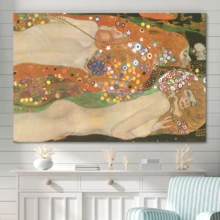 Gustav Klimt 'Sea Serpents' Bronze-Framed Canvas Wall Art cheapest (16 in x 28 Framed Size, Ready to Hang)